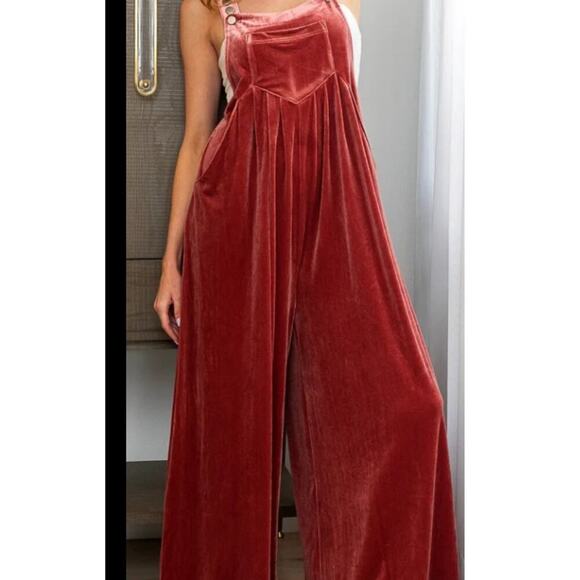 BiBi M velvet oversized wide leg adjustable overalls dusty pink mauve - Picture 8 of 11